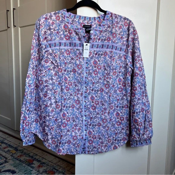 NWT Talbots Long-Sleeve Cotton Floral Popover Blouse, Size M - Picture 2 of 5
